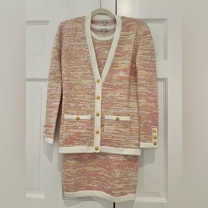 Torn by Ronny Kobo Pink and Cream Knit Midi Dress and Blazer matching SET